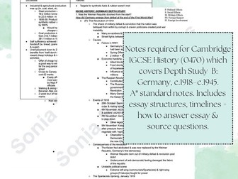 Cambridge IGCSE History (0470) Germany Depth Study Notes