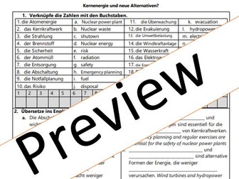 Energie + Umwelt A2-B1 German Vocabulary Worksheet