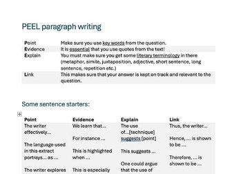 PEEL writing worksheet with example