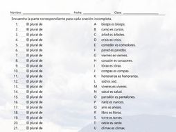 singular versus plural nouns sentence match spanish