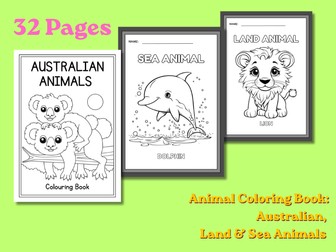 Animal Coloring Book: Australian, Land & Sea Animals - 32 Pages