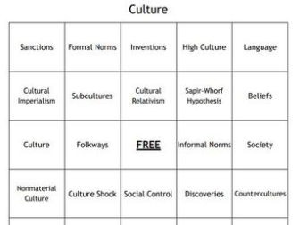 "Culture" Vocabulary Bingo Set for a Sociology Course