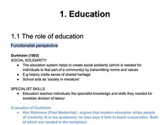 A-level AQA Sociology Education revised notes