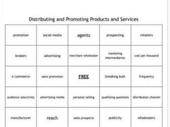 "Distributing of Products and Services" Bingo set for a Business Course