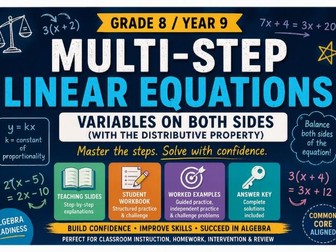 Multi-Step Linear Equations Mega Lesson | Teaching Slides + Student Workbook + Answer Key