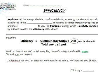 Energy Efficiency Calculations worksheet