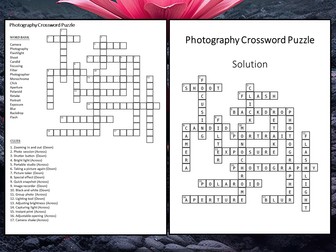 Photography Crossword Puzzle Worksheet Activity