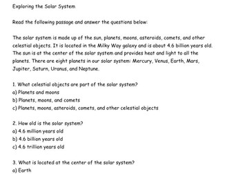 Year 5/6 Comprehension: Exploring The Solar System