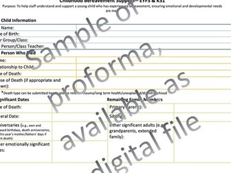 Pupil Bereavement Passport - EYFS/KS1