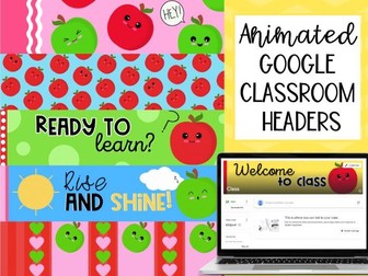 Apple themed animated headers banners for Google Classroom and Forms