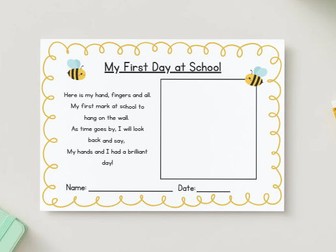 Bee Themed First Day at School Handprint Template