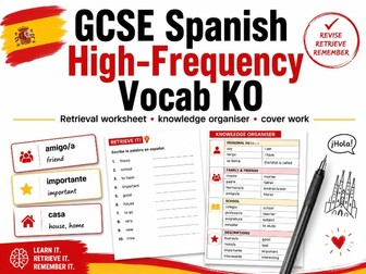 AQA GCSE Spanish High-Frequency Vocabulary Knowledge Organiser / Retrieval Resource