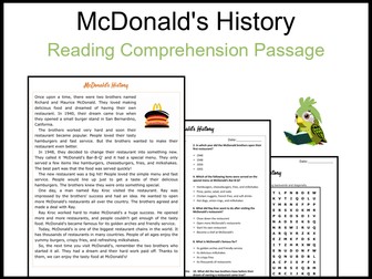 McDonald's History Reading Comprehension and Word Search
