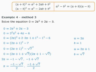 Lessons on Solving Quadratic Equations by Completing the Square