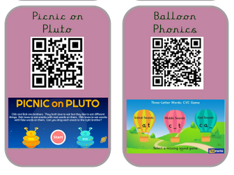 Phonics QR codes - KS1 classroom display