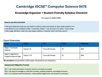 IGCSE Computer Science 0478 Knowledge Organiser