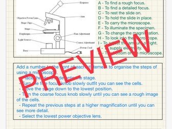 Key stage three Microscopes worksheet and answers