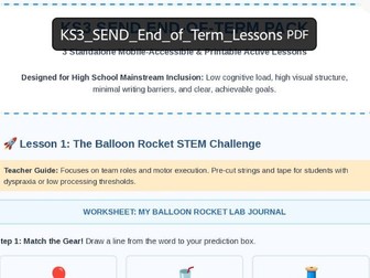 KS2/KS3 Low Literacy SEND 3x End of year/term activities
