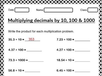 Decimal Multiplication Worksheet For grade 5
