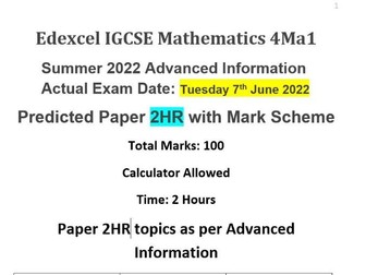 Edexcel IGCSE Maths June 2022 Predicted Paper 2HR Advanced Information