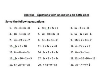 Solving Equations Worksheets