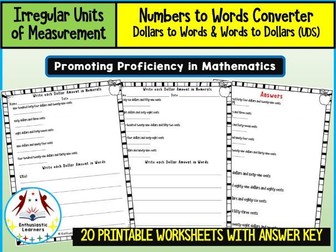 Convert Numbers to Words | Convert Dollar Amount into Words and Words into Dollar Amount | Worksheet