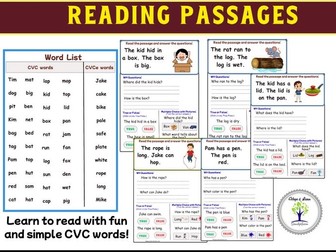 CVC and CVCE Reading Comprehension Fluency Worksheet