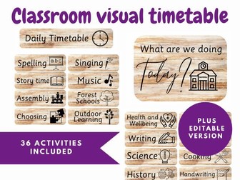 Wood Visual timetable  digital visual timetable for Early Years and KS1 School routine