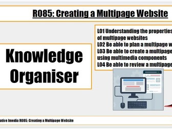 Creative Imedia R085 Creating a Multipage Website Knowledge Organiser