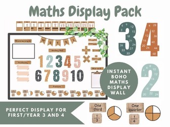 Maths Working Wall Display hessian boho neutrals natural classroom first level maths fractions