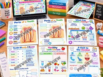 Parts of a Tooth Worksheets, Dental Health, Enamel, Cavities, Germs Activities