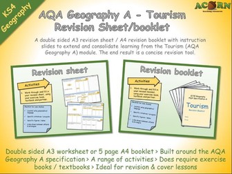 Geography Revision - AQA Geography A - Tourism Revision Sheet / Booklet