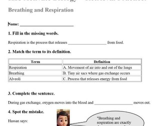 KS3 Activate Biology – Retrieval Practice: Breathing and Respiration (Answers Included)