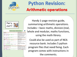 Python Revision and Activities - Arithmetic operations | Teaching Resources