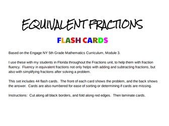 Equivalent Fractions Flash Cards
