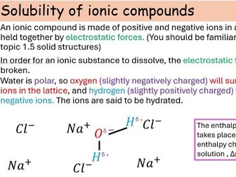 WJEC A level chemistry A2 Unit 3 Topic 3.6: Enthalpy changes for solids and solutions powerpoints