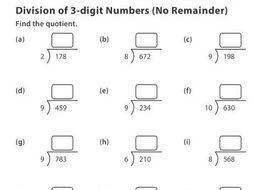 division of 3 digit numbers no remainder teaching resources