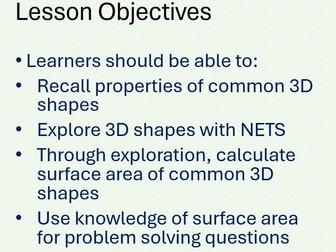Surface Area and Nets. Maths Functional Skills L2 GCSE Full Lesson