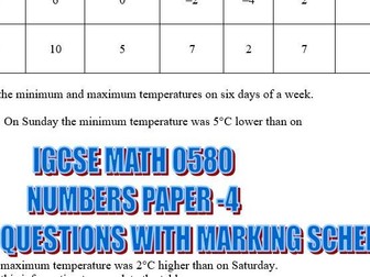 IGCSE NUMBERS 0580-PAST PAPER QUESTIONS AND MARKING SCHEMES-12 QUESTIONS &MARKING SCHEME