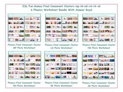 Final Consonant Clusters mp-nd-ld-rd-sk-rk 6 Worksheet Bundle