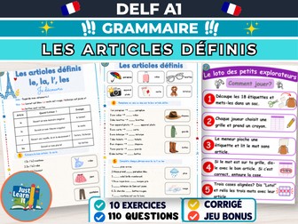 DELF A1 | Articles Définis | Le, La, L', Les Worksheets & Bingo | French Grammar