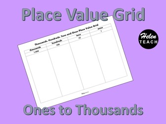 Place Value Grid from Ones to Thousands