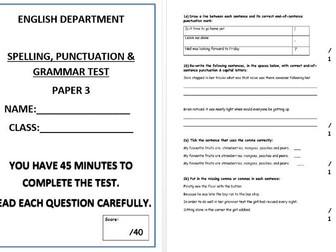 Spelling, punctuation and grammar test - Paper 3