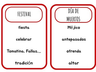 juego vocabulario festivales/16  card game
