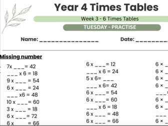 Year 4 Times table practise 3x, 6x, 9x | 3 weeks- practise,  game and test