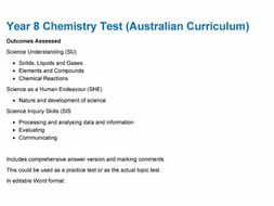 Year 8 Chemistry Test (Australian Curriculum)