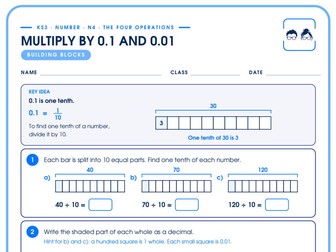 Multiplying by 0.1 and 0.01 | 4-Tier Differentiated Worksheet | KS3 Decimals + Answers