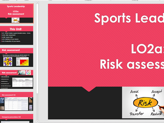 Cambridge national Sport Studies-Sports Leadership unit. Risk assessment lesson.