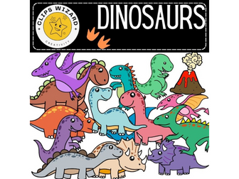 Cute Dinosaur Clipart- 30 clip arts - With Colors and Black and White included