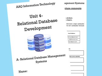 AAQ Information Technnology Unit 4: Relational Database Development LA A1-A3 workbook